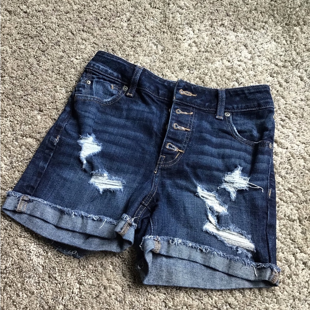 Maurices Classic Distressed High-Rise Denim Shorts - Dark Blue size 2